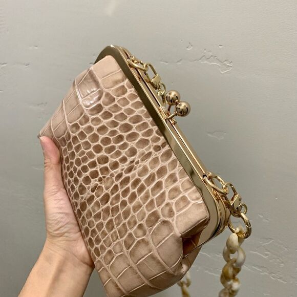 Handmade Genuine Leather Croc-Embossed Kisslock Clutch/Shoulder bag/Crossbody - Picture 12 of 16